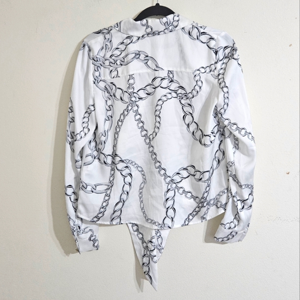 INC Satin Chain-Print Tie-Front Blouse - Picture 2 of 7